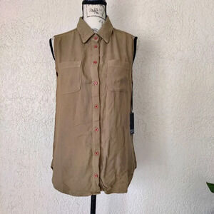 Michael Lauren Revolve Olive Sleeveless Button Up Shirt S Gauzy Top Hi-Low Soft